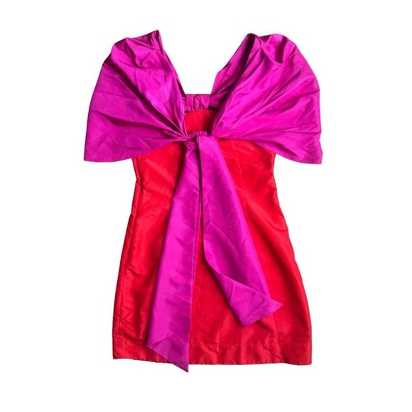 FARM Rio Bold Pink & Orange Red Bow Mini Dress - Picture 4 of 8